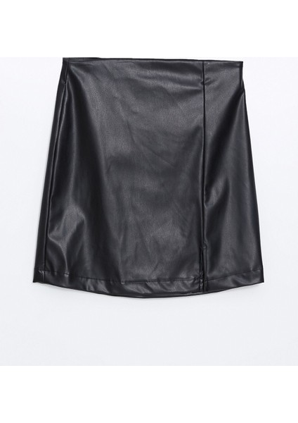 Yeni Sezon Beli Fermuarlı Deri Görünümlü Kadın Etek indirimleri