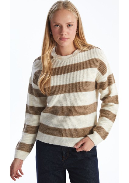 Yeni Sezon Bisiklet Yaka Renk Bloklu Kadın Triko Kazak