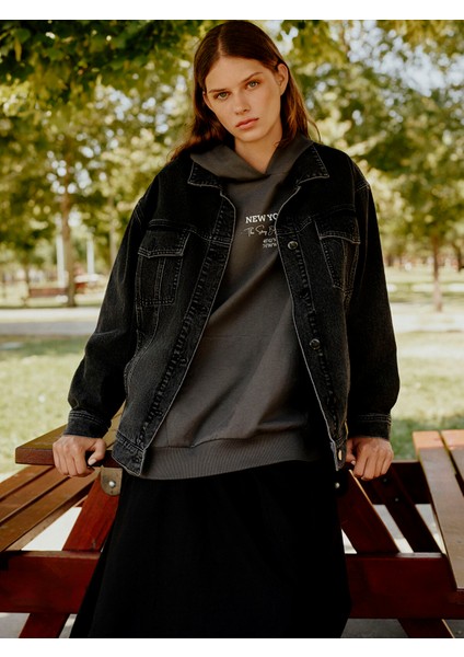 Yeni Sezon Gömlek Yaka Oversize Kadın Jean Ceket