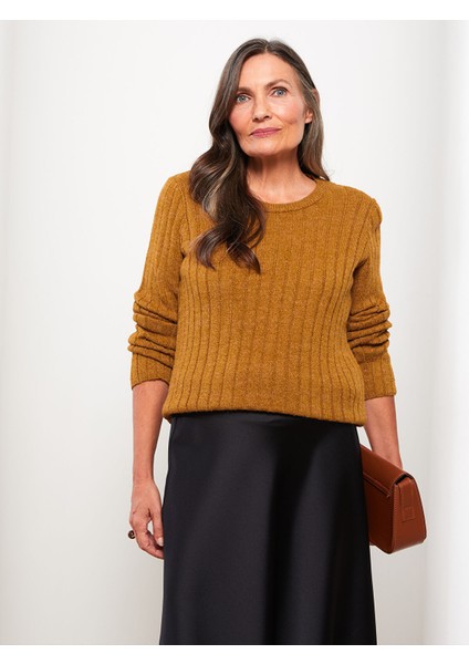 Yeni Sezon Bisiklet Yaka Kendinden Desenli Uzun Kollu Kadın Triko Kazak modelleri