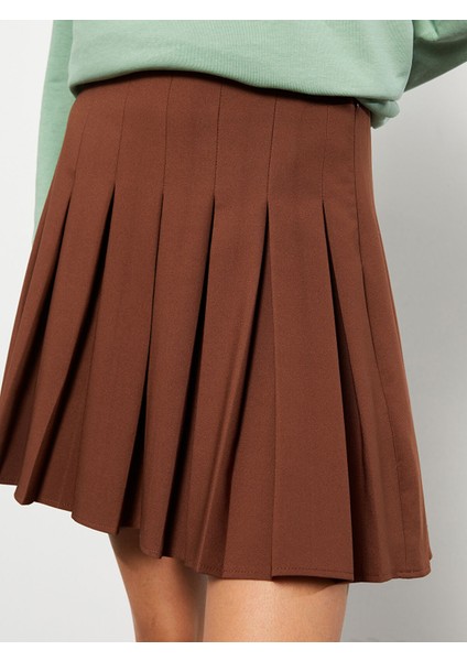 Yeni Sezon Kadın Beli Fermuarlı Düz Pileli Etek modelleri