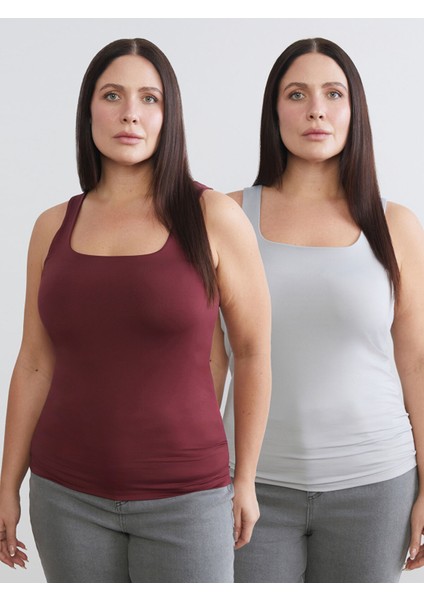 Yeni Sezon Büyük Beden Kare Yaka Kadın Atlet 2'li