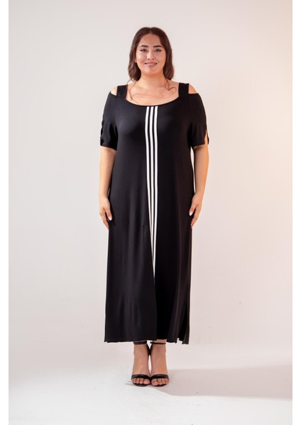 Kadın Büyük Beden Önü Biyeli Siyah Elbise modelleri