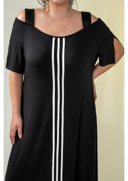 Kadın Büyük Beden Önü Biyeli Siyah Elbise fırsatları
