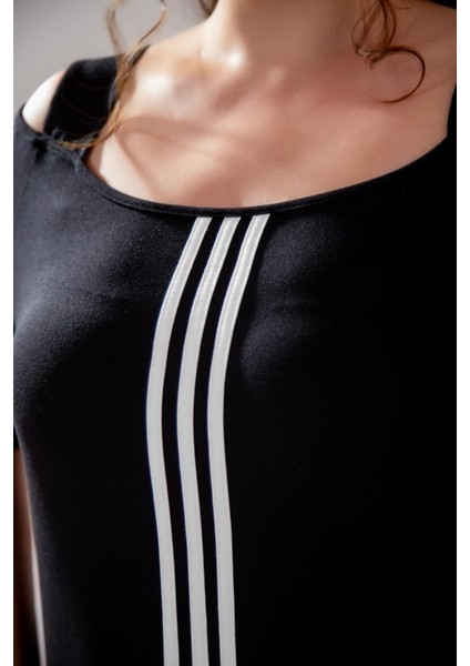 Kadın Büyük Beden Önü Biyeli Siyah Elbise