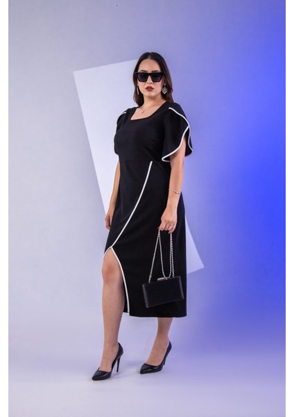 Kadın Büyük Beden Kolu Volanlı Elbise Siyah fiyatları