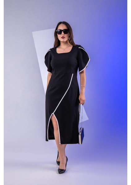 Kadın Büyük Beden Kolu Volanlı Elbise Siyah fırsatları