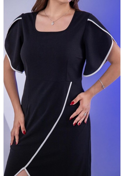 Kadın Büyük Beden Kolu Volanlı Elbise Siyah indirimleri