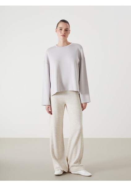 Yeni Sezon Beli Lastikli Geniş Paça Kadın Triko Pantolon