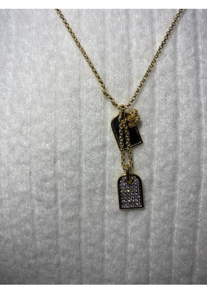 ÇİFT CHARM GOLD ÇERÇEVE DETAYLI IŞILTILI KADIN KOLYE fiyatları