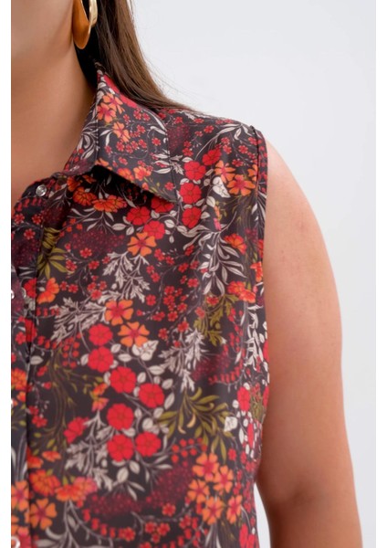 Kadın Büyük Beden Kolsuz Siyah Gömlek