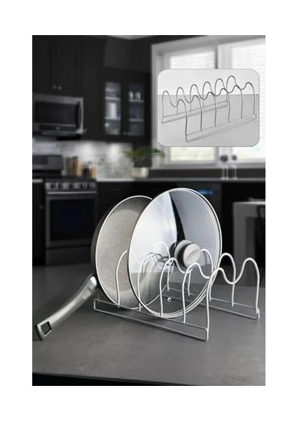 Tava ve Tencere Kapağı Düzenleyici Mutfak Dolap ve Çekmece Organizeri 5 Bölmeli Mat Metal modelleri