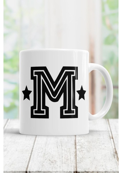 Beyaz M Harfi Baskılı Kupa Bardak
