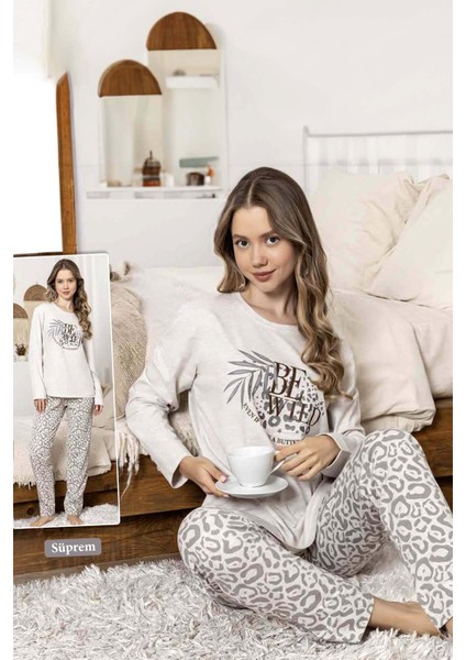 Kadın Leopar Desen Suprem Pijama Takımı 0325 Leo1 Bej fiyatları