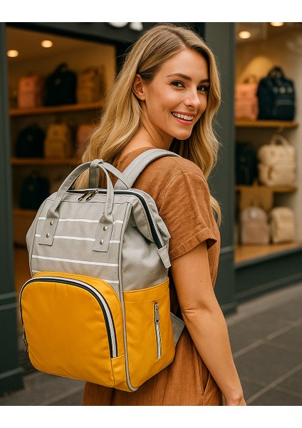 Anne Bebek Bakım Sırt Çantası Organizatör Fonksiyonel Termal Biberon Gözlü, Su Geçirmez Kumaş