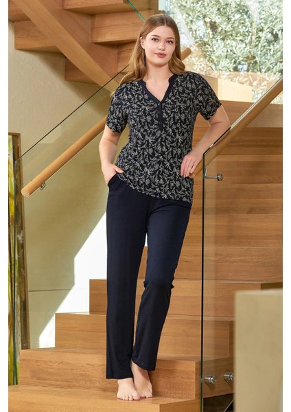 Aqua 25570 Kadın Kısa Kollu Çicek Desenli Pijama Takımı