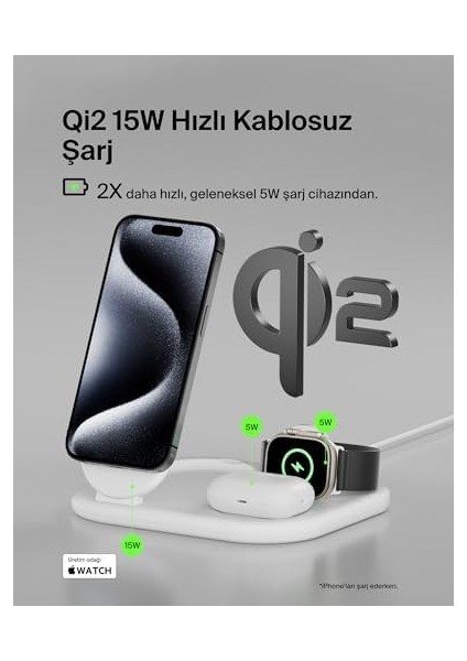 Magsafe Şarj Cihazı, Boostcharge 3'ü 1 Arada Manyetik Katlanabilir Şarj Aleti Qi2 15W - Kaymaz Tabanlı 16, 15,, Airpods Için Magsafe Uyumlu Hızlı Şarj, Psu Dahil - Beyaz fiyatları