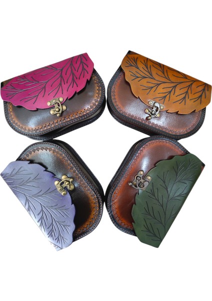 El Yapımı Hakiki Deri Yaprak Kapaklı Kadın Çapraz Çanta | El Kabartma Doğa Temalı Bohem Omuz Çantası | 4 Farklı Renk Seçeneği indirimleri