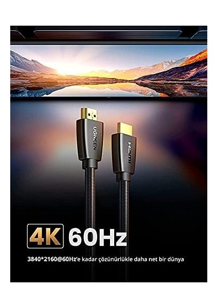 Örgülü 4K 18 Gb/s HDMI 2.0 Kablo Siyah 1.5 Metre fiyatları