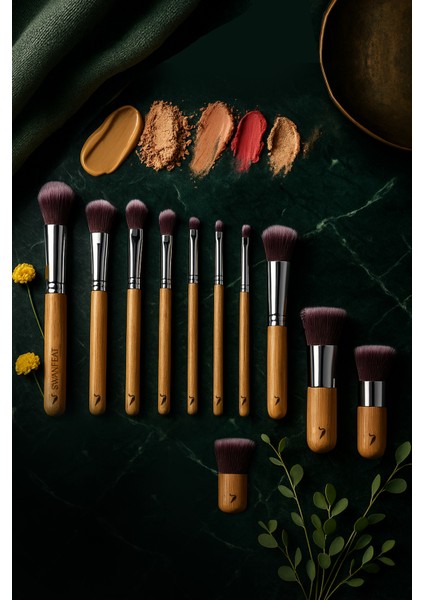 11 Parça Profesyonel Makyaj Fırça Seti Doğal Bambu SUYA DAYANIKLI fiyatları