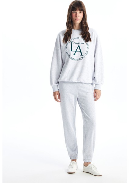 Yeni Sezon Bisiklet Yaka Baskılı Uzun Kollu Kadın Sweatshirt modelleri