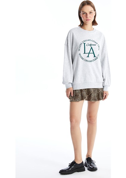 Yeni Sezon Bisiklet Yaka Baskılı Uzun Kollu Kadın Sweatshirt fırsatları