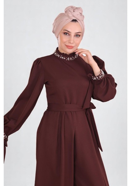 Inci Detaylı Tulum Elbise Kahverengi MSW19152-5 fiyatları