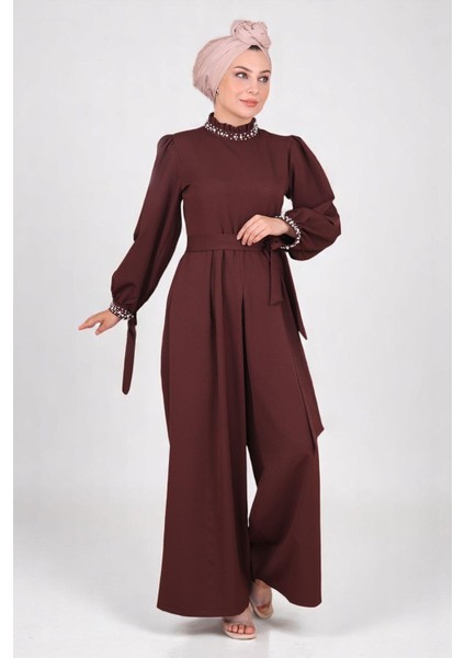 Inci Detaylı Tulum Elbise Kahverengi MSW19152-5 modelleri