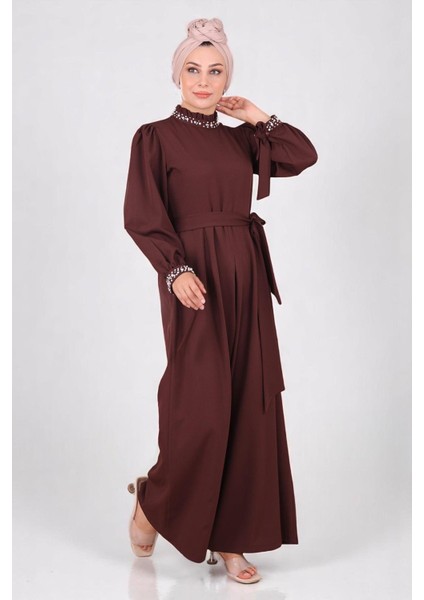Inci Detaylı Tulum Elbise Kahverengi MSW19152-5 fırsatları