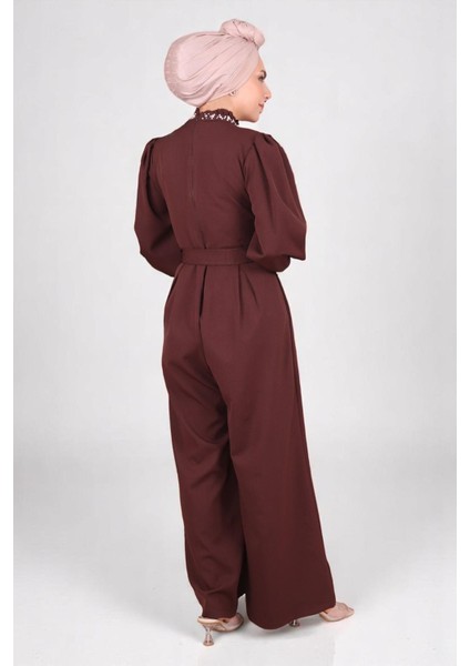 Inci Detaylı Tulum Elbise Kahverengi MSW19152-5 indirimleri