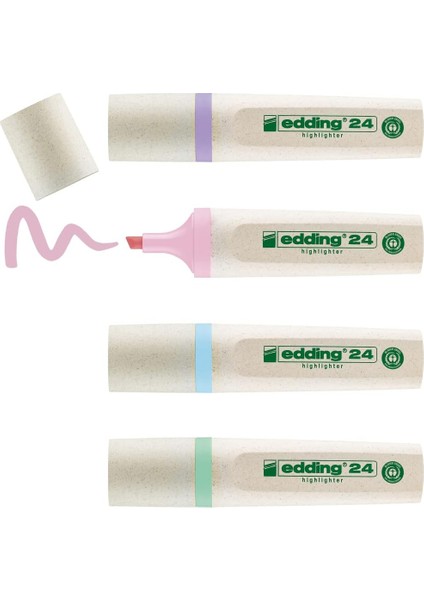 24 Ecoline Fosforlu, 4'lü Set, Karışık Renkler, Kesik Uç