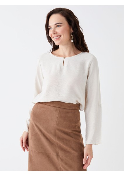 Yeni Sezon Bisiklet Yaka Düz Uzun Kollu Kadın Bluz