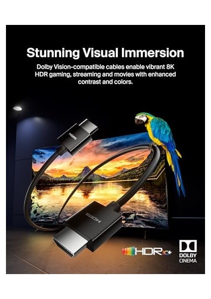 Yüksek Kaliteli Ultra Highspeed Hdmı-2.1 Kablo, 4k/dolby Vision Hdr, Tv'den Optimum Oynatma, 2,2 M – Siyah modelleri