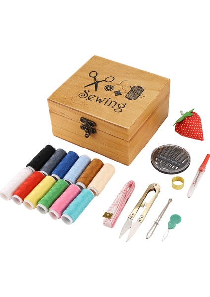 Ahşap Dikiş Kutusu Dikiş Aksesuarları Tamir Için Kit Çalışma Kutusu Malzemeleri (Yurt Dışından)