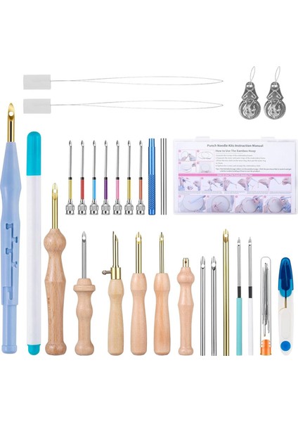 Nakış Iğnesi Seti Çeşitli Nakış Iğneleri Yeni Başlayanlar Için Uygun Ayarlanabilir Ahşap Sap Delme Iğnesi (Yurt Dışından)