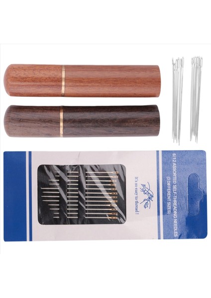 El Yapımı Dikiş Için 12 Altın Kuyruk Arka Asılı Iğne ve 4 Büyük Göz Deri Dikiş Iğnesi ile 2pcs Ahşap Iğne Kasası (Yurt Dışından) fiyatları