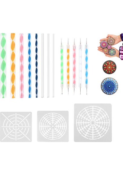 16 Pcs Mandala Dotting Araçları Boyama Kayaları Mandala Şablonları Kit Ball Stylus Kil Heykel Oyma Araçları (Yurt Dışından)