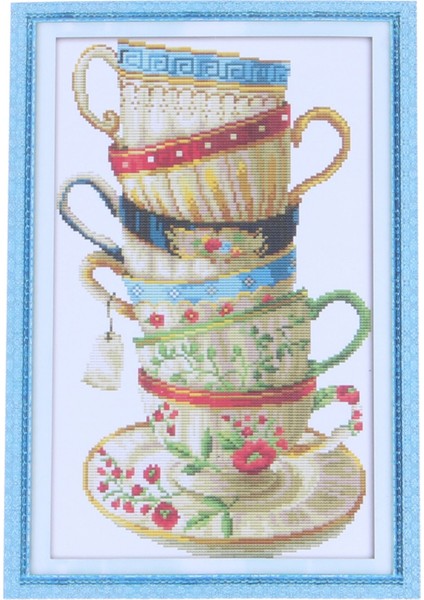 Dıy El Yapımı Iğne Işi Çapraz Dikiş Seti Nakış Kiti 14CT Kahve Fincanı Desen Çapraz Dikiş 28*42CM Ev Dekorasyon (Yurt Dışından)