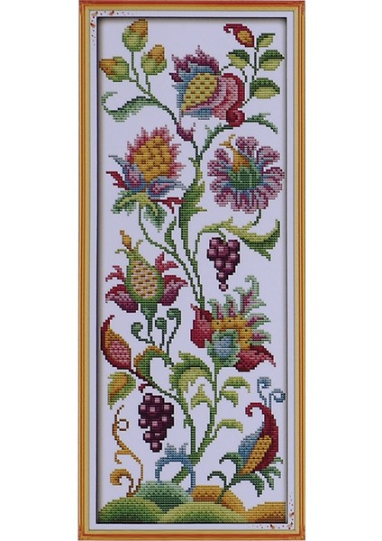 Dıy El Yapımı Iğne Işi Çapraz Dikiş Seti Nakış Kiti 14CT Güzel Çiçekler Desen Çapraz Dikiş 19*47CM Ev Dekorasyon (Yurt Dışından)