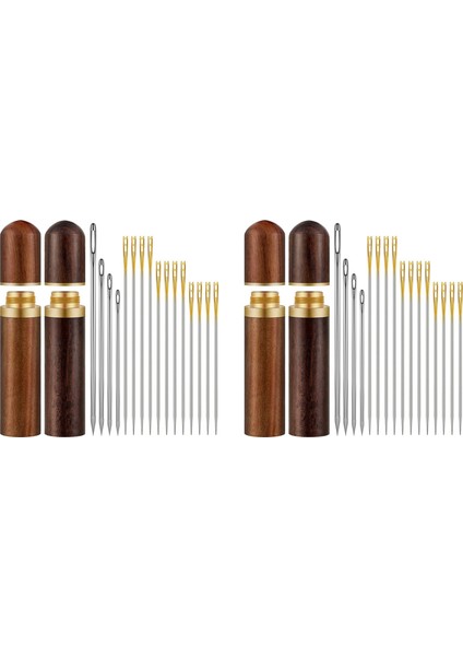 El Yapımı Dikiş Için 48 Kendi Kendine Iplik Iğnesi ve 8 Büyük Göz Deri Dikiş Iğnesi ile 4pcs Ahşap Iğne Kasası (Yurt Dışından)