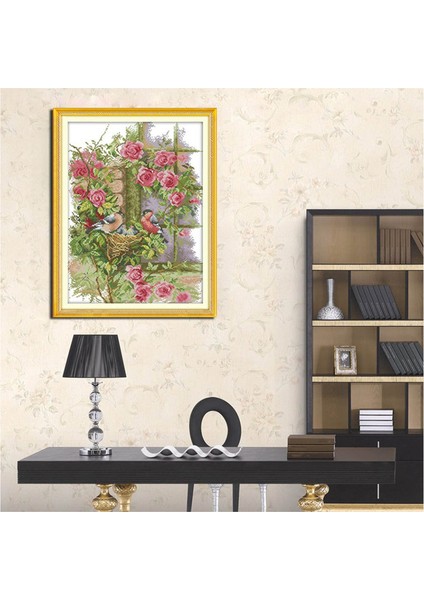 Nakış Kiti 14CT Kuşların Aile Deseni Çapraz Dikiş 35 x 45CM ve Deniz Çapraz Dikiş Dışında Pencere 33 x 40CM (Yurt Dışından) modelleri