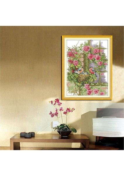 Nakış Kiti 14CT Kuşların Aile Deseni Çapraz Dikiş 35 x 45CM ve Deniz Çapraz Dikiş Dışında Pencere 33 x 40CM (Yurt Dışından) fırsatları