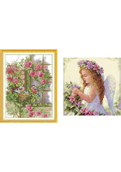 2 Çapraz Dikiş Kitini Ayarlayın Dıy Dikiş Nakış Kiti 14CT Kuşların Aile Deseni Çapraz Dikiş 35 x 45CM ve 35X35CM (Yurt Dışından)