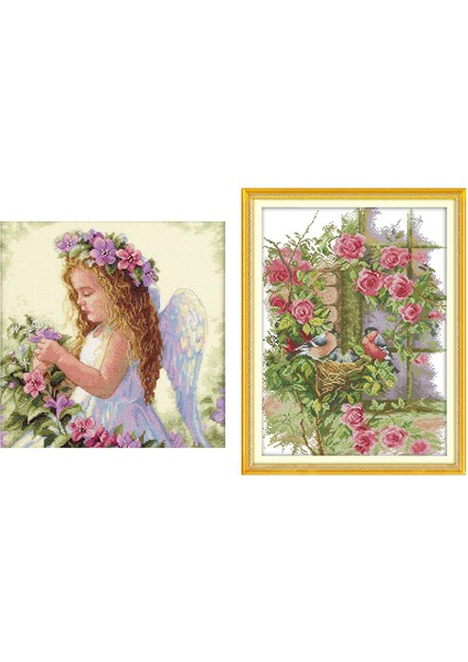2 Çapraz Dikiş Kitini Ayarlayın Dıy Dikiş Nakış Kiti 14CT Kuşların Aile Deseni Çapraz Dikiş 35 x 45CM ve 35X35CM (Yurt Dışından) fiyatları