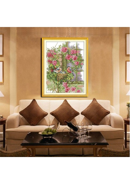 2 Çapraz Dikiş Kitini Ayarlayın Dıy Dikiş Nakış Kiti 14CT Kuşların Aile Deseni Çapraz Dikiş 35 x 45CM ve 35X35CM (Yurt Dışından) modelleri