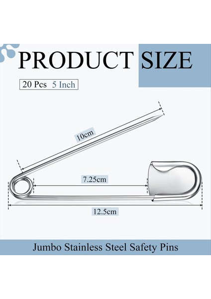 20 Adet 5 Inç Jumbo Paslanmaz Çelik Güvenlik Pimleri Büyük Ağır Dereceli Döşeme Dikiş Yoksusu Için Büyük Güçlü Çamaşır Pimleri (Yurt Dışından) fiyatları