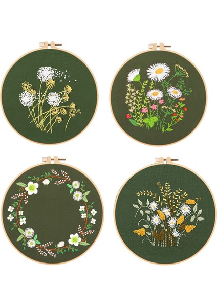 4 Set Yeni Başlayanlar Için El Nakış Kiti Yetişkinler Nakış Kiti Çiçek Çember Renk Iplikleri Aletler Içerir (Yurt Dışından)