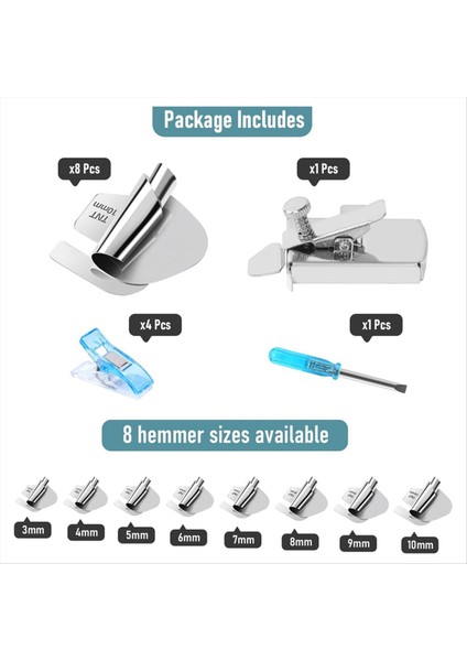 Dikiş Haddelenmiş Hemmer Ayak Seti 3-10MM 8 Boyutlar Dikiş Dikiş Kılavuzu Dikiş Klipleri Tornavida (Yurt Dışından) modelleri