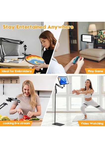 Siyah Ayarlanabilir Nakış Çember Standı 3 Arada Çember/tablet/telefon Tutucu Zemin Standı Nakış Standı 360 ° Dönebilir (Yurt Dışından) modelleri