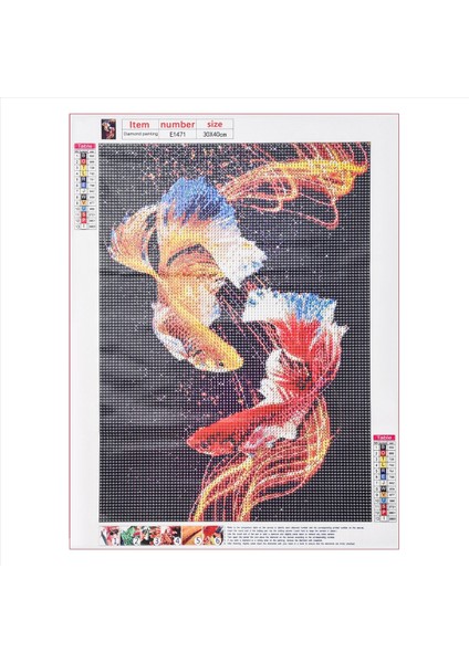 Elmas Boyama Tam Daire Elmas Kiti Rhinestone Resim Sanat Zanaat Ev Kapı Dekorasyonu (Koi) (Yurt Dışından)